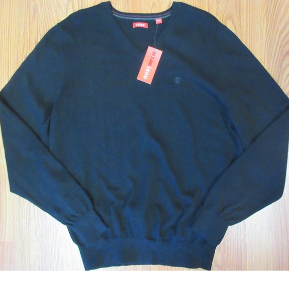 NEW! IZOD 100% COTTON V-NECK SWEATER BLACK Sz MED - Picture 1 of 4